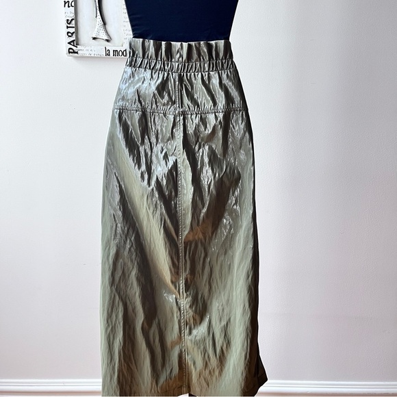 NWT Zara Green Shinny Faux Leather Paper Bag Skirt Size L - Picture 9 of 11